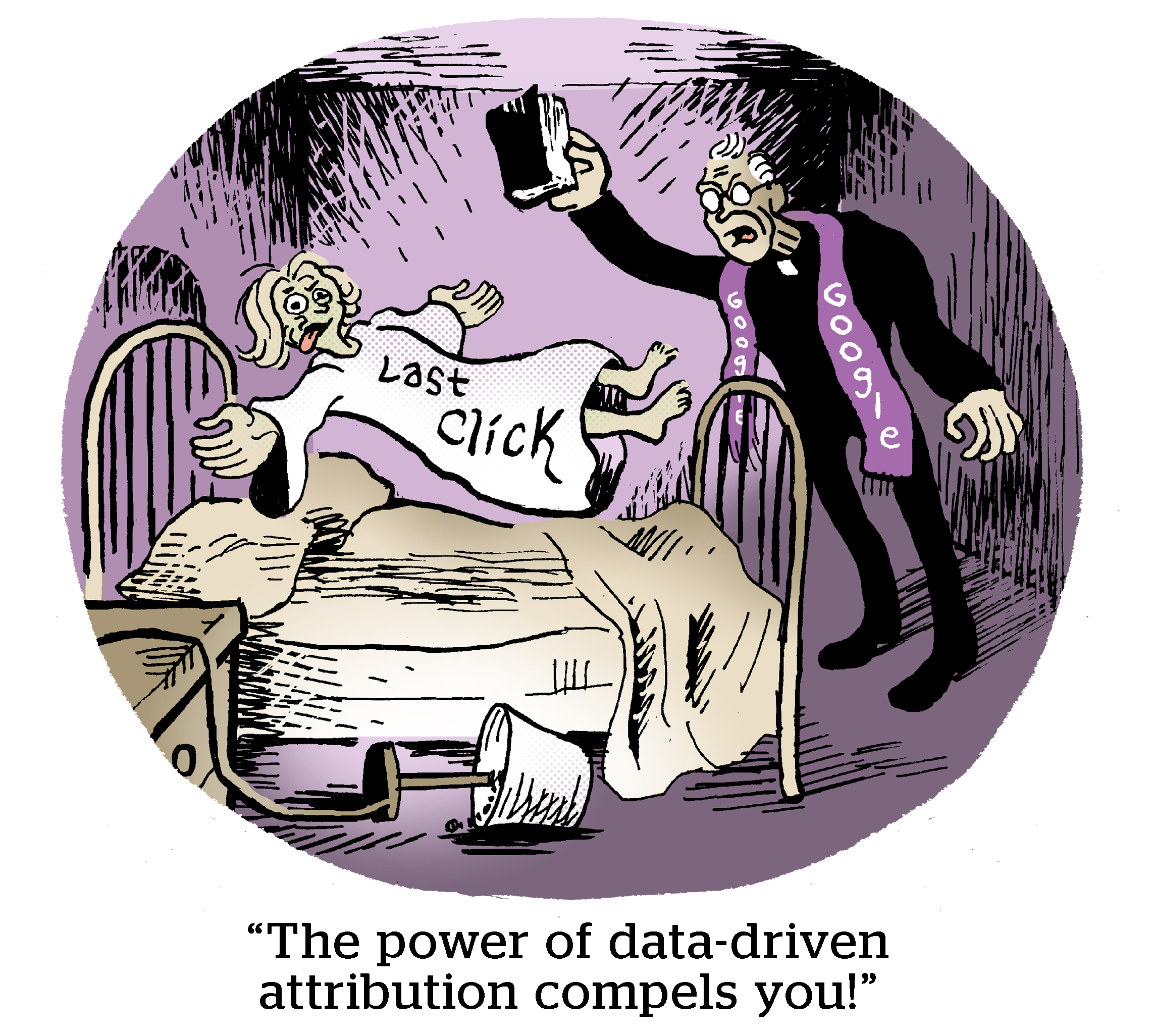 漫画：“数据驱动归因的力量迫使您！”