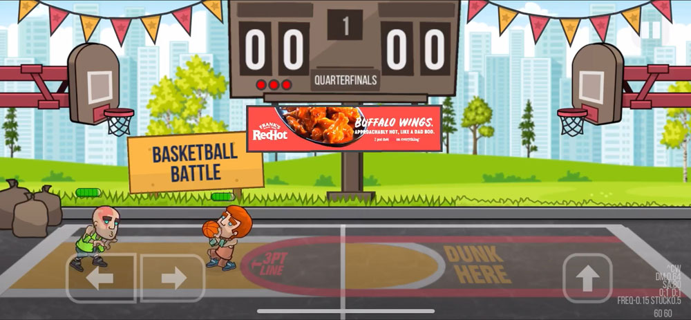 FramePlay使用了其内在时间的预测度量来衡量为弗兰克红热量的横幅广告支付多少关注游戏玩家在手机游戏篮球战斗中。
